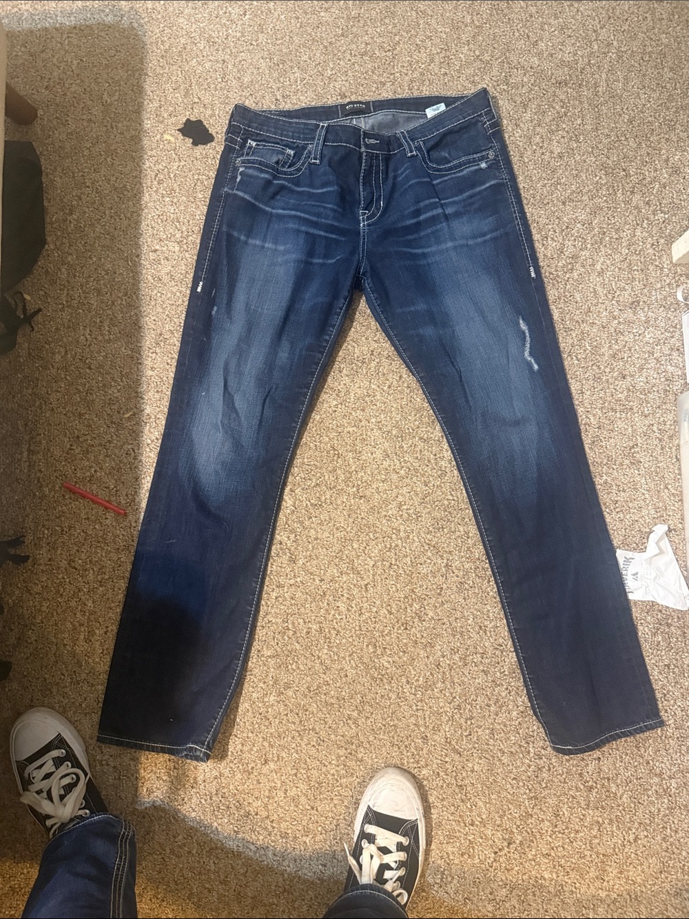 Big Star Woman’s  Distressed Slim Straight Jeans in Dark Blue Wash